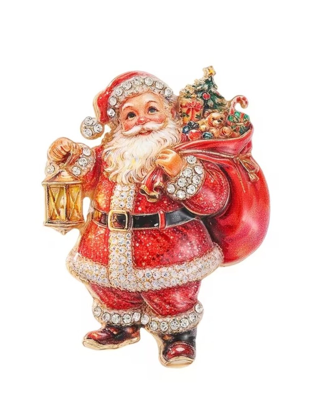 SOLEVDO Rhinestone Brooch Pin - Red Suit Santa Claus - NEW - 1.97 L x 1.57 W